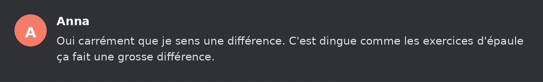 Capture Discord : Anna « Oui carrément que je sens une différence. C'est dingue comme les exercices d'épaule ça fait une… »