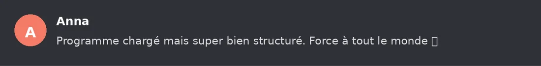 Capture Discord : Anna « Programme chargé mais super bien structuré. Force à tout le monde »