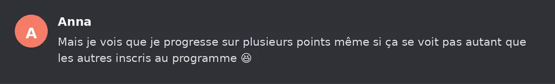 Capture Discord : Anna « Mais je vois que je progresse sur plusieurs points même si ça se voit pas autant que les autres… »
