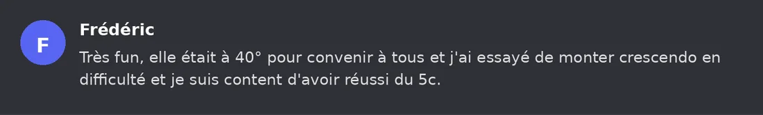 Capture Discord : Frédéric « Très fun, elle était à 40° pour convenir à tous et j'ai essayé de monter crescendo en… »