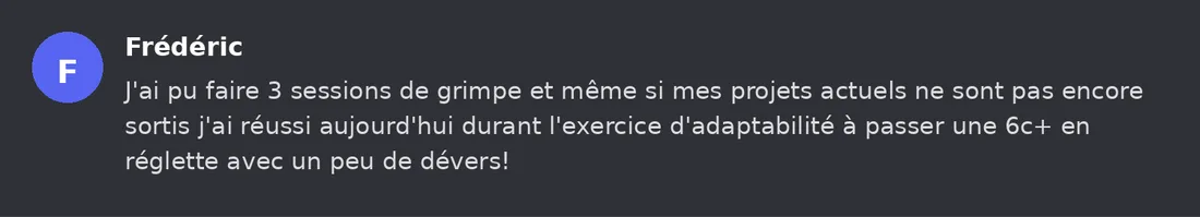 Capture Discord : Frédéric « J'ai pu faire 3 sessions de grimpe et même si mes projets actuels ne sont pas encore sortis… »
