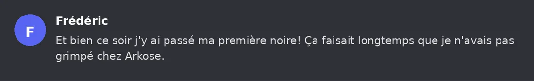 Capture Discord : Frédéric « Et bien ce soir j'y ai passé ma première noire! Ça faisait longtemps que je n'avais pas… »