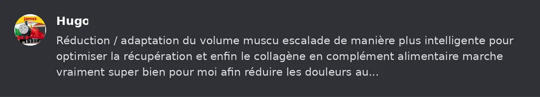 Capture Discord : Hugo « Réduction / adaptation du volume muscu escalade de manière plus intelligente pour optimiser la… »