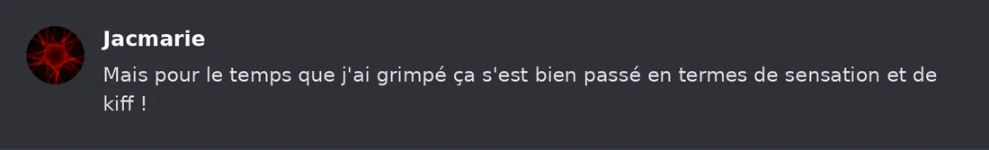 Capture Discord : Jacmarie « Mais pour le temps que j'ai grimpé ça s'est bien passé en termes de sensation et de kiff ! »