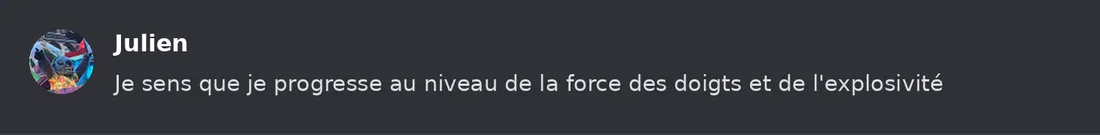 Capture Discord : Julien « Je sens que je progresse au niveau de la force des doigts et de l'explosivité »
