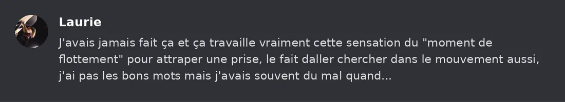 Capture Discord : Laurie « J'avais jamais fait ça et ça travaille vraiment cette sensation du moment de flottement pour… »