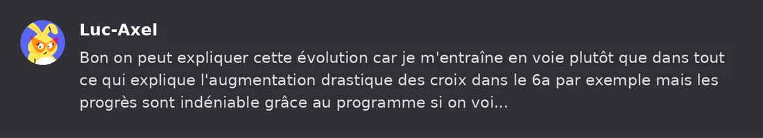 Capture Discord : Luc-Axel « Bon on peut expliquer cette évolution car je m'entraîne en voie plutôt que dans tout ce qui… »