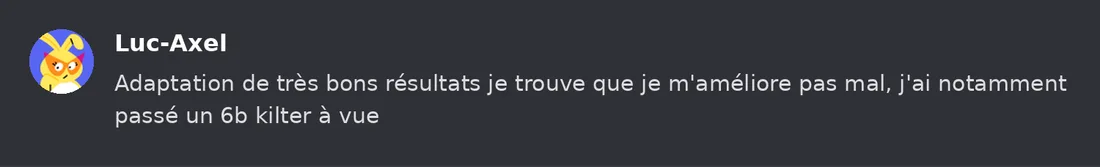 Capture Discord : Luc-Axel « Adaptation de très bons résultats je trouve que je m'améliore pas mal, j'ai notamment passé… »
