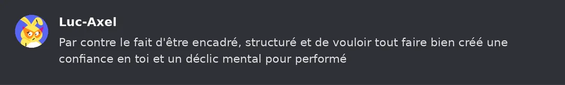Capture Discord : Luc-Axel « Par contre le fait d'être encadré, structuré et de vouloir tout faire bien créé une… »