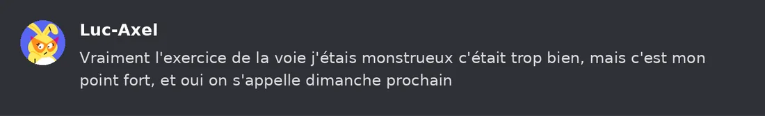 Capture Discord : Luc-Axel « Vraiment l'exercice de la voie j'étais monstrueux c'était trop bien, mais c'est mon point… »