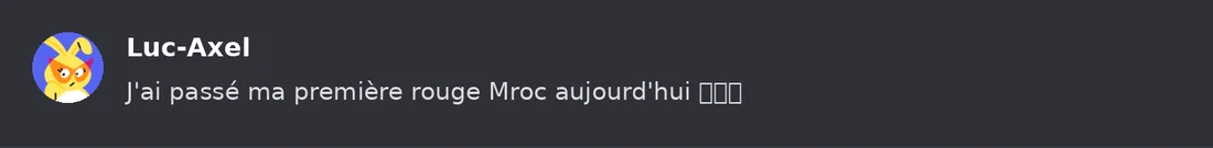 Capture Discord : Luc-Axel « J'ai passé ma première rouge Mroc aujourd'hui »