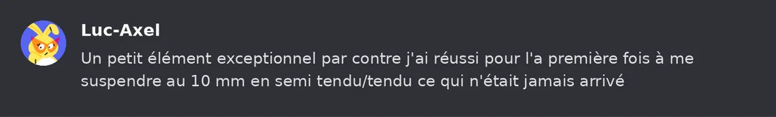Capture Discord : Luc-Axel « Un petit élément exceptionnel par contre j'ai réussi pour l'a première fois à me suspendre… »