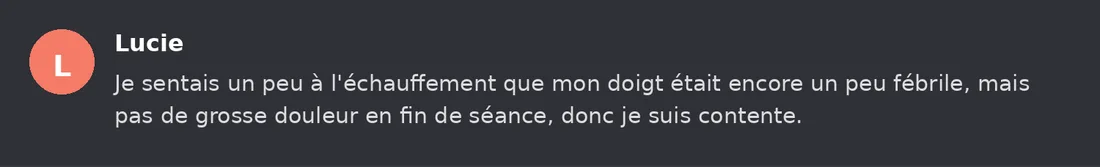 Capture Discord : Lucie « Je sentais un peu à l'échauffement que mon doigt était encore un peu fébrile, mais pas de… »