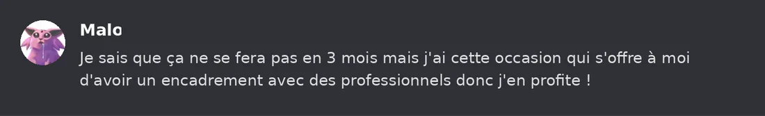 Capture Discord : Malo « Je sais que ça ne se fera pas en 3 mois mais j'ai cette occasion qui s'offre à moi d'avoir un… »