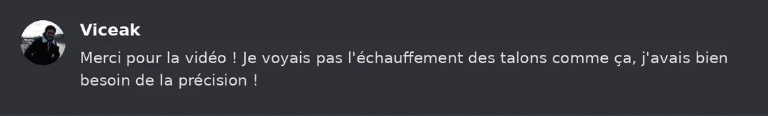 Capture Discord : Viceak « Merci pour la vidéo ! Je voyais pas l'échauffement des talons comme ça, j'avais bien besoin de… »