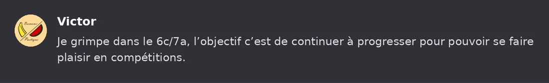 Capture Discord : Victor « Je grimpe dans le 6c/7a, l’objectif c’est de continuer à progresser pour pouvoir se faire… »